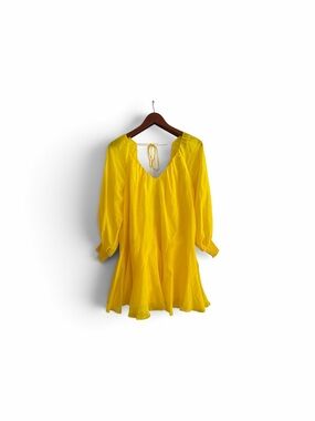 Alice + Olivia Yellow V-Neck Tie-Back Flared Tunic